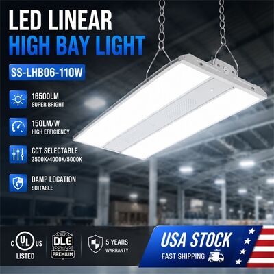 300W LED Lineaire Highbay Lamp CCT Vermogen Selecteerbaar 45000lm UL DLC Premium Anti-Corrosie WF1 voor Magazijn Sportschool Fabriek